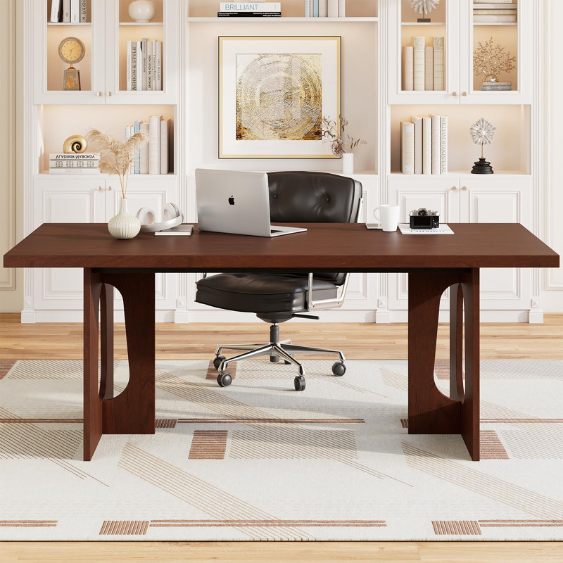 Table de salle à manger de 71 pouces pour 6-8, bureau de cuisine moderne avec grand plateau de table et pieds piédestal robustes