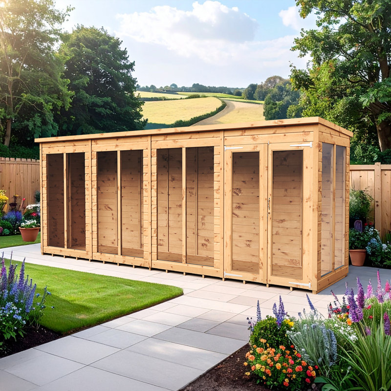 Empire Pent Summerhouse Shiplap Tongue & Groove 16X4 Double Door With Windows