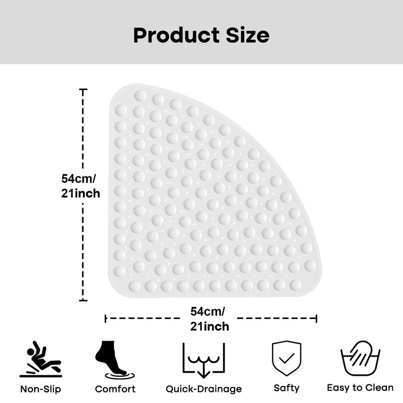 Corner Shower Mat Non Slip - 21 X 21 Inches Corner Shower Mats For Inside Shower, Non Slip Triangle Shower Mat, Corner Shower Stall Mat With Suction Cups, Machine Washable, White