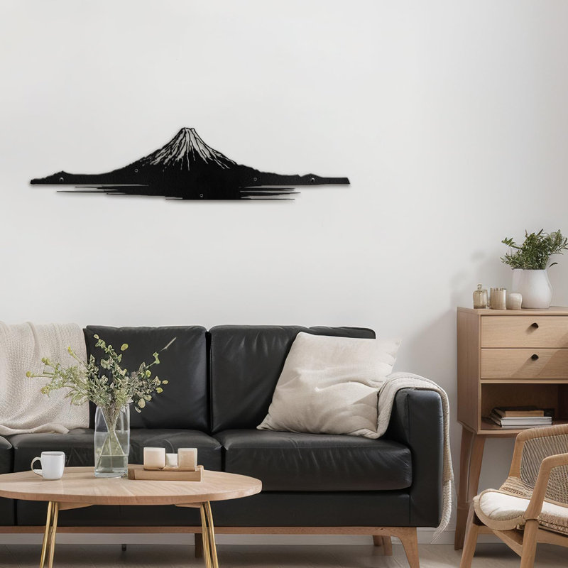 Décoration murale géométrique abstrait géométrique paysage de montagne, H 6,9 po x l 30 po x P 0,05 po, Noir