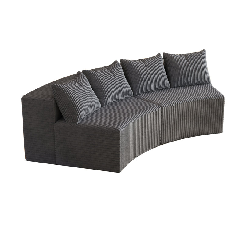 Corduroy Curved Sectional Sofa With Four Pillows,Curved Symmetrical Modular Semi Circular Sofa Sectional(Two Modules)