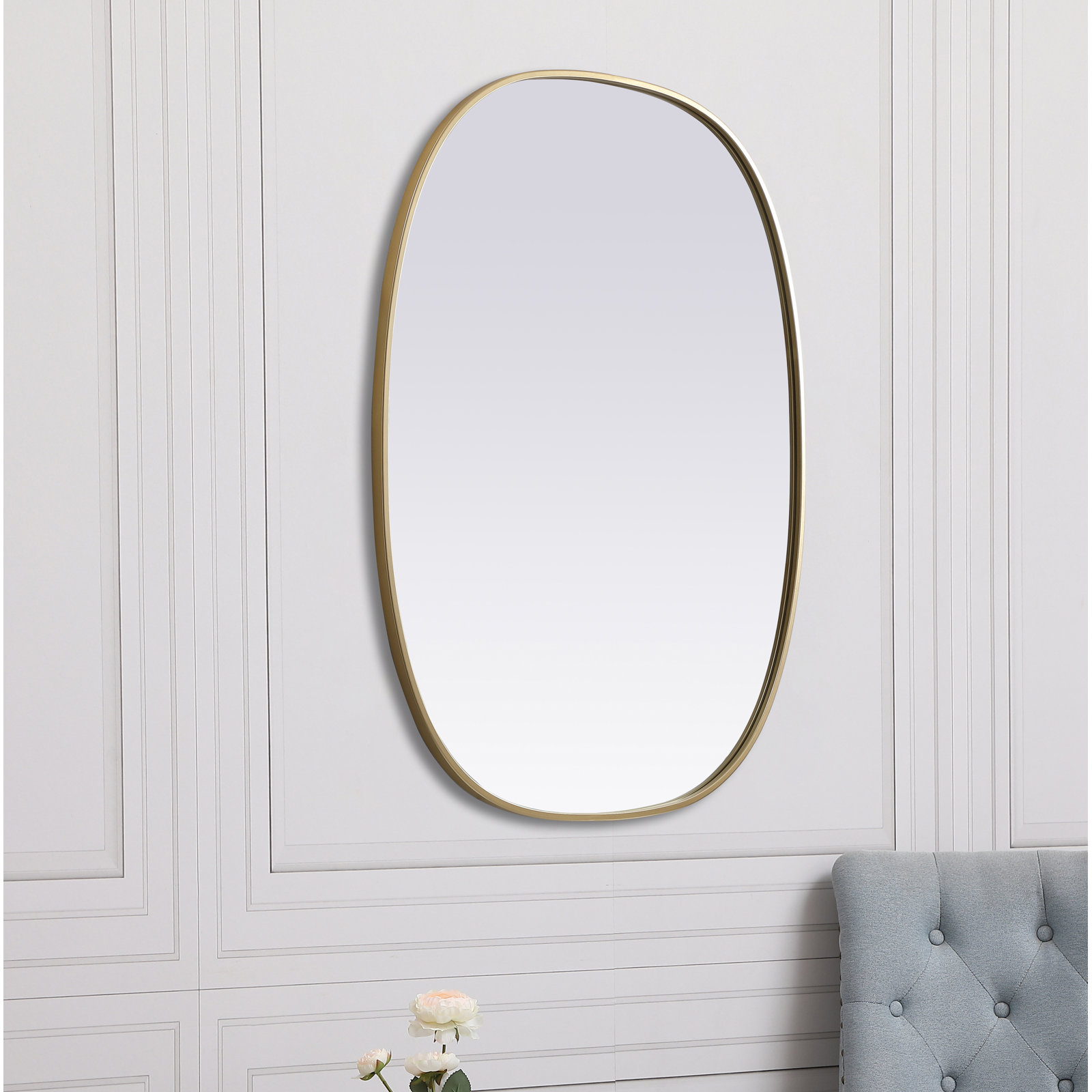 Sabine Metal Curved Oval Wall Mirror, Brass, 40" x 30"