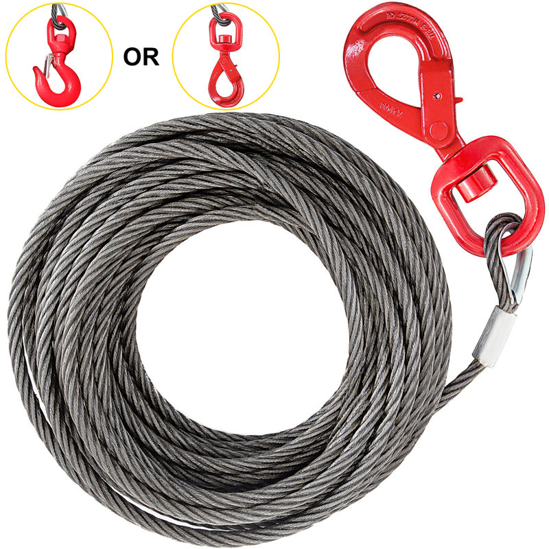 Câble de treuil en acier galvanisé, 3/8 po x 75 po, corde métallique avec crochet, 8800 lb