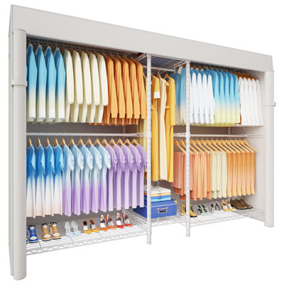 Heavy Duty Closet Organizer System，Freestanding Clothing Rack, Adjustable Garment Rack 83" W x 16" D x 76.5" H Holds 1060 lbs, White Clothing Rack with White Dustproof Cover