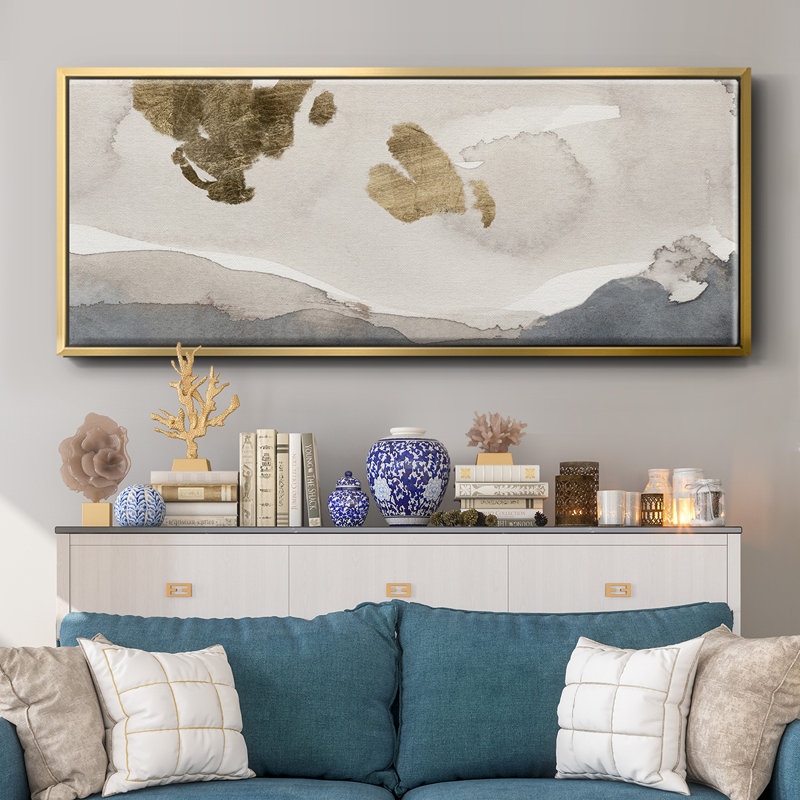 Aquarelle sur toile avec cadre doré IV, H 20 po x l 50 po
