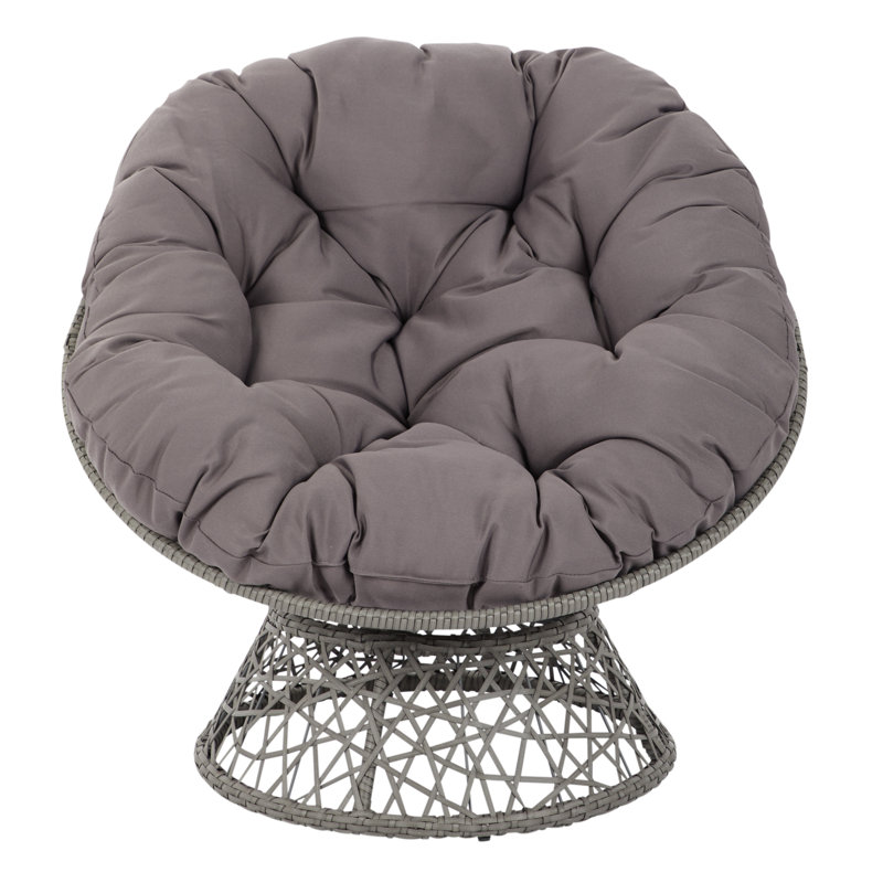 Fauteuil Papasan pivotant de 40 po de largeur en polyester capitonné Leianna, Mélange de polyester gris, Gris