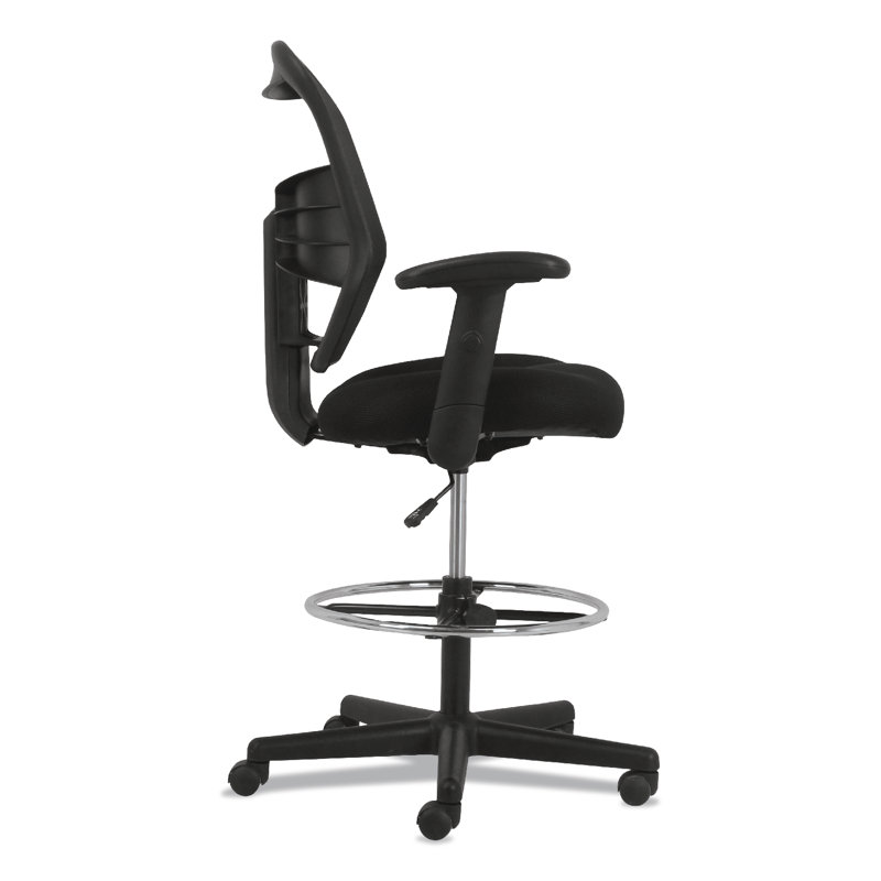 Adjustable High-Back Black Mesh Task Stool with Lumbar Support
