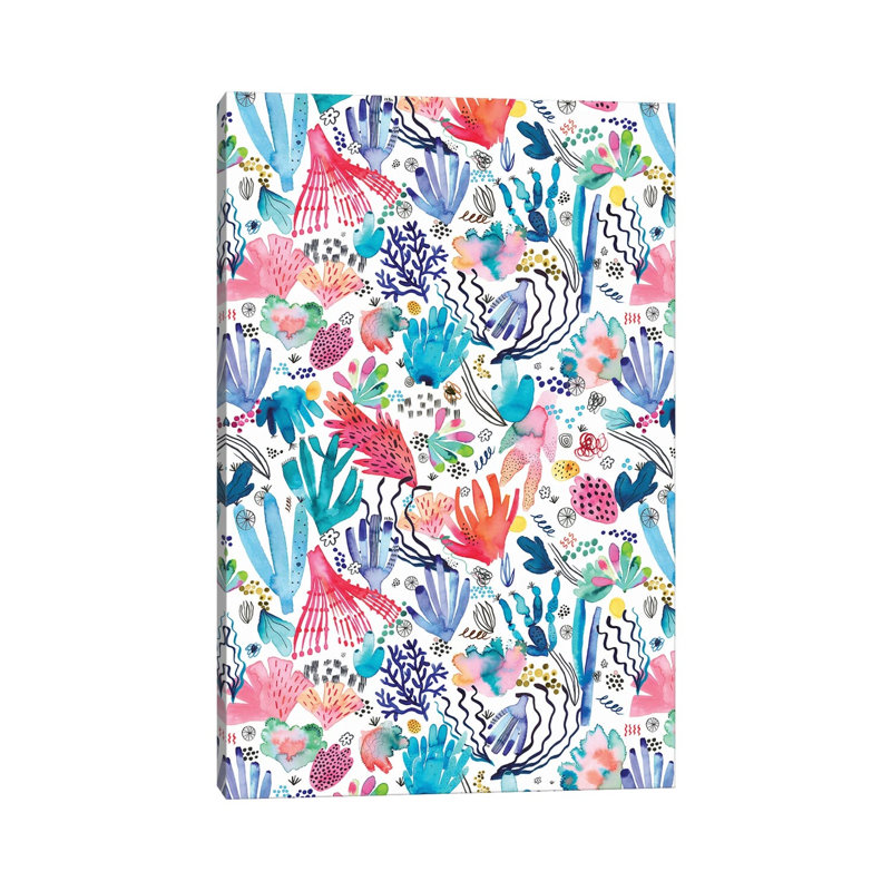 Watercolour Coral Reef Multicoloured by Ninola Design - Wrapped Canvas Painting, 152.5 cm H x 101.5 cm W
