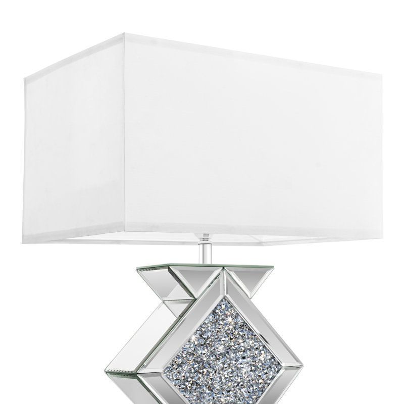 18.9" 3-Colors Mirrored Bedside Table Lamps Dimmable Crushed Diamond