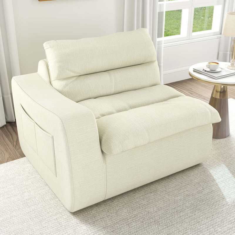 Canapé Lazy, Tissu beige, Orienté à gauche (vu de face)