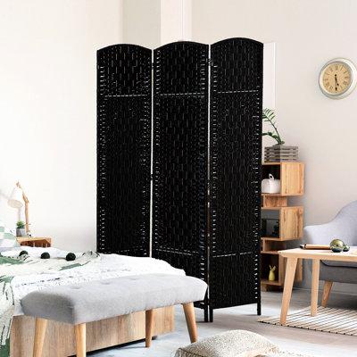 Cloison de 6 pi de hauteur en tissu noir. Élégante cloison d'intimité avec tissage artistique. Pour les plus petits. 3 panneaux, charnière pratique, écran facile à ranger - noir. Ajoute des bureaux. Conception. Charnière portable pliante