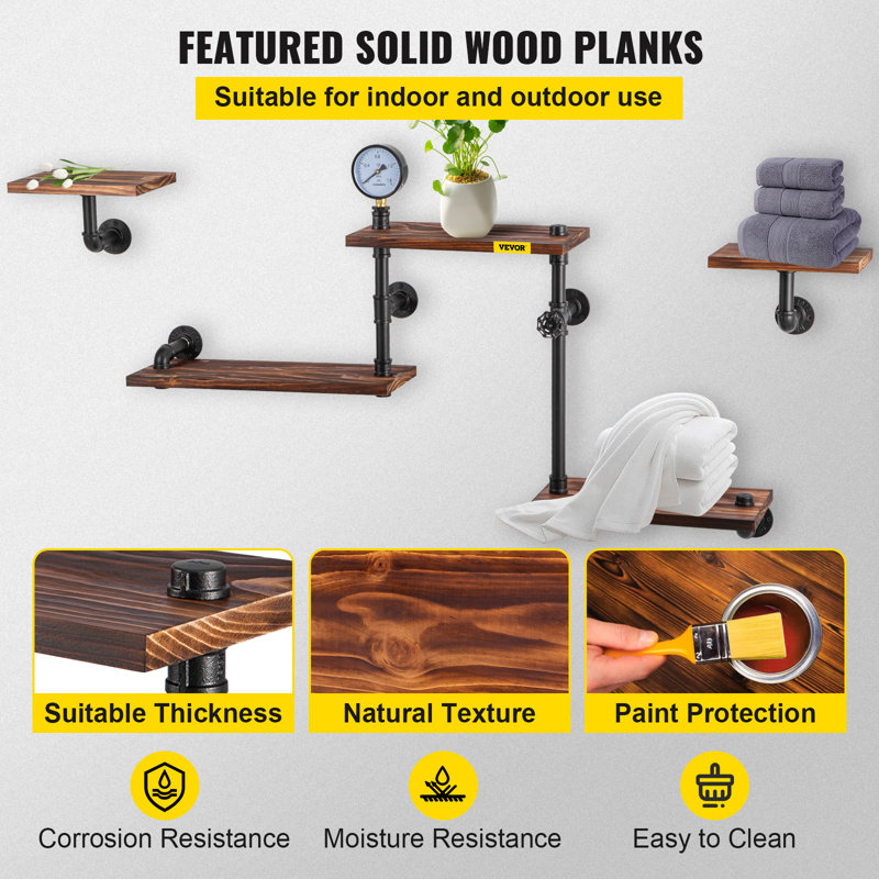 Williston Forge Industrial Pipe Shelving with 5-Tier Wood Planks