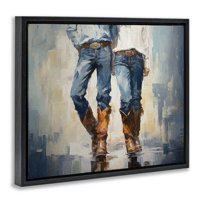 «Cowboy & Cowgirl Couple», art mural encadré flottant gris par Ramona Murdock