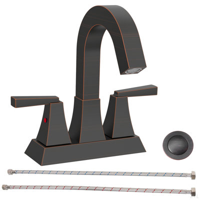 Bathroom Sink Faucet 2-Handle 4 Inch Center-Set Bathroom Sink Faucet, Sink Drain With Overflow Hole And 2 Supply Lines Included, Modern Vanity Basin Faucet