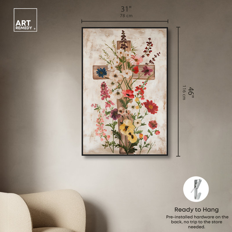 Art mural, toile noire encadrée Art Remedy Blooming Faith II, cadre noir, 30 x 45, H 46 po x l 31 po, Cadre noir