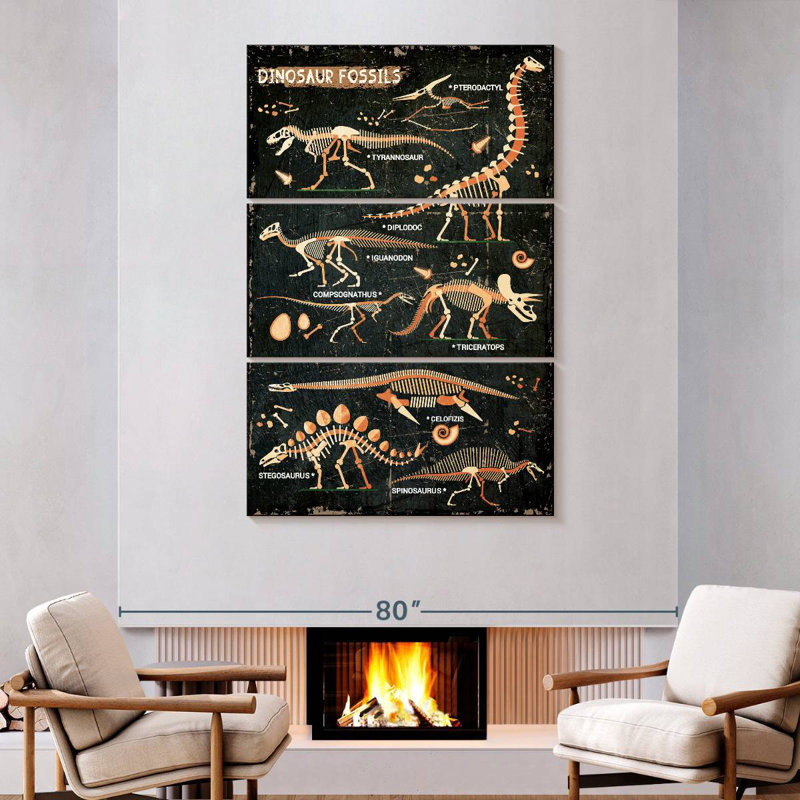 Tableau des fossiles de dinosaures Ashelle, H 74 po x l 48 po