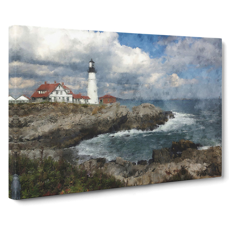 Lighthouse In Maine - Wrapped Canvas, 35cm H x 50cm W x 3cm D