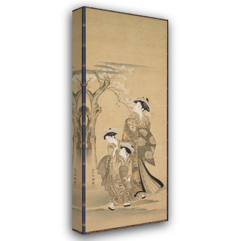 "Femme et deux enfants" par Kubo Shunman - Art mural sur toile tendue avec châssis, H 24 po x l 17 po