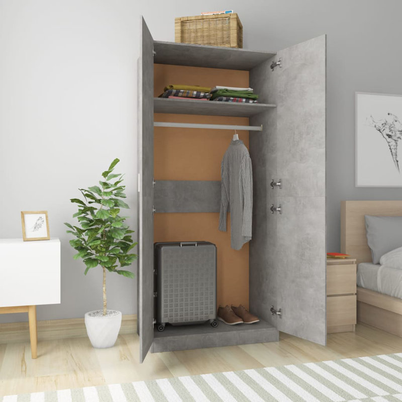 Benefiel 2 Door Wardrobe, 180cm H x 80cm W x 52cm D, Concrete Grey