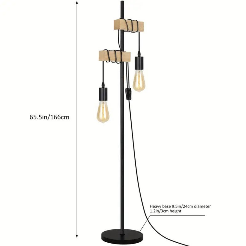 [Rustic Edison Standing Lamp] 66" Rustic Edison Standing Lamp - Industrial Floor Lamp For Living Room, Bedroom, Home Office - Solid Wood Reading Lamp