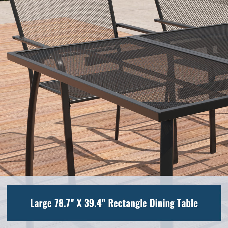 Rasmine Outdoor Dining Set with Mesh Design, 78.7" L x 39.4" W x 28.3" H, 8