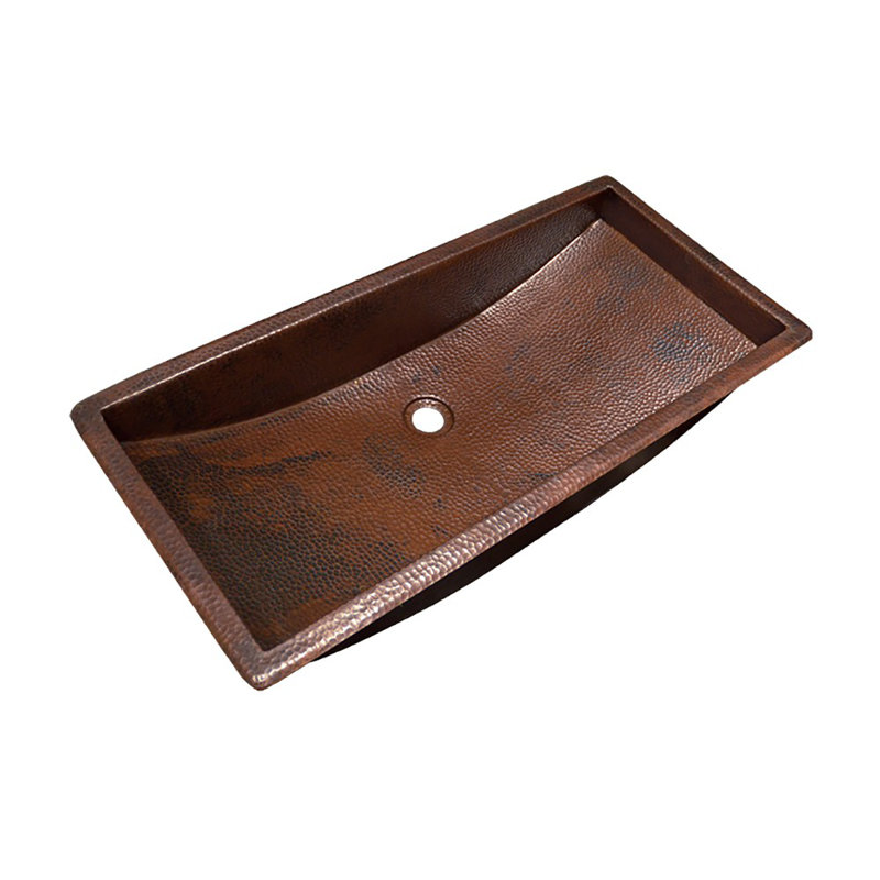 Copper Hand Hammered Rectangular Undermount Bathroom Sink, Antique