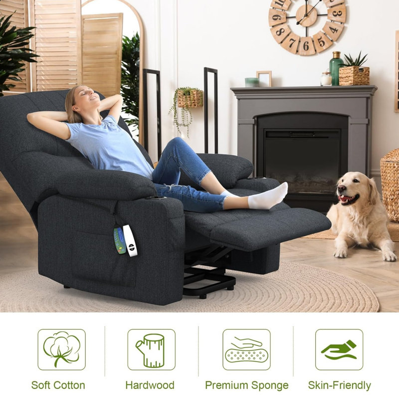 85cm Wide Lift Assist Home Theatre Recliner with Massager, Blue