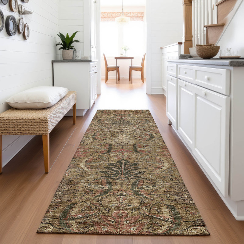 Premium Machine Washable Dahl AMF1082 Damask Rug, Runner 2'3" x 7'6"