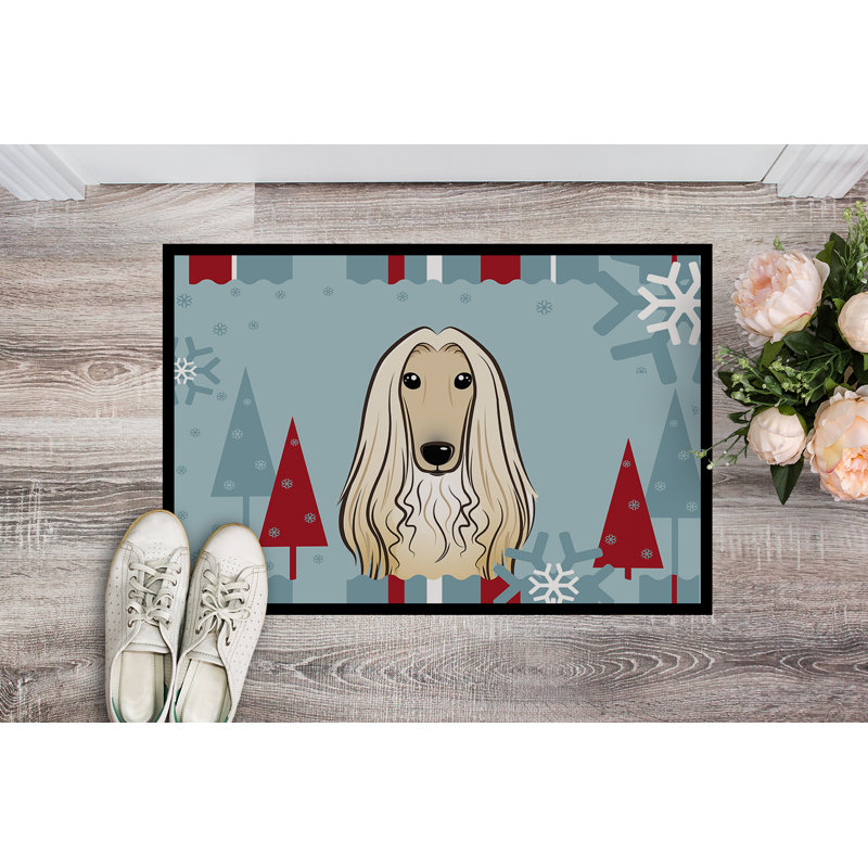 Tapis de porte d’extérieur anti-dérapant winter afghan hound, Rectangle 2 pi x 3 pi