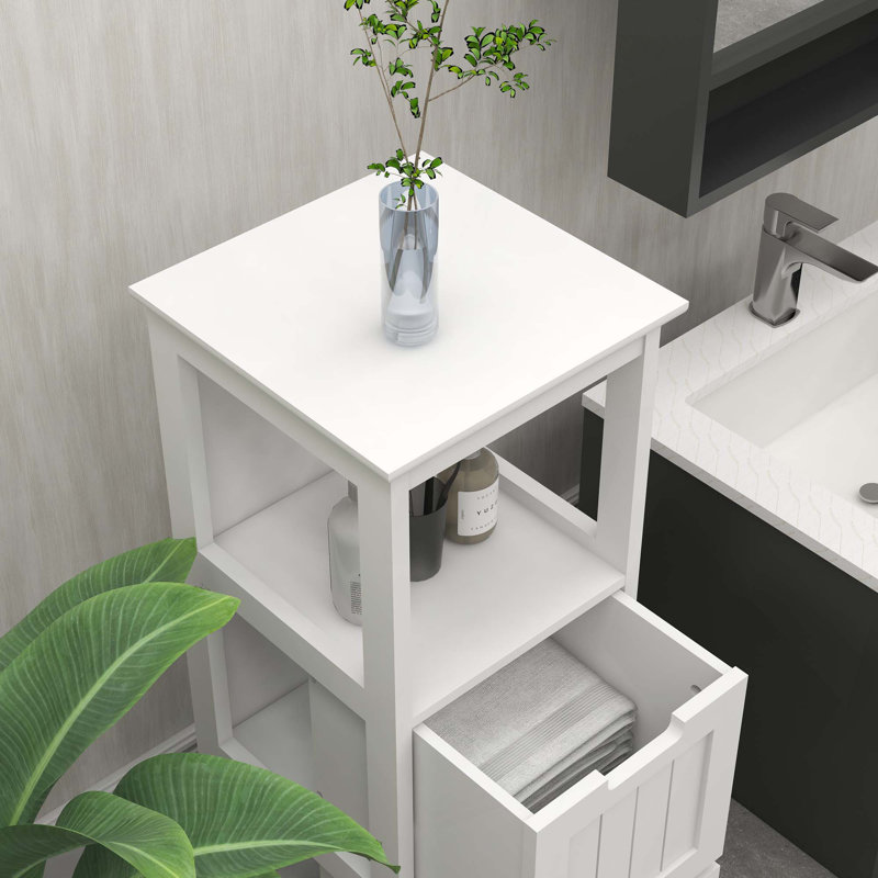 Armoire de rangement pour salle de bain avec 2 tiroirs et 1 tablette de rangement, armoire de rangement autoportante en bois