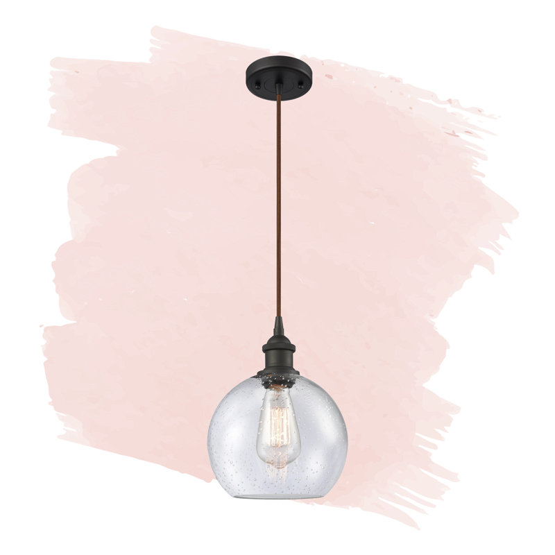 Luminaire suspendu sphère 1 lumière Baptista, Bronze huilé, Ampoule non incluse, Blanc mat à bulles