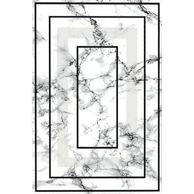 Tapis géométrique en polyester tissé à la machine en gris / blanc / noir
