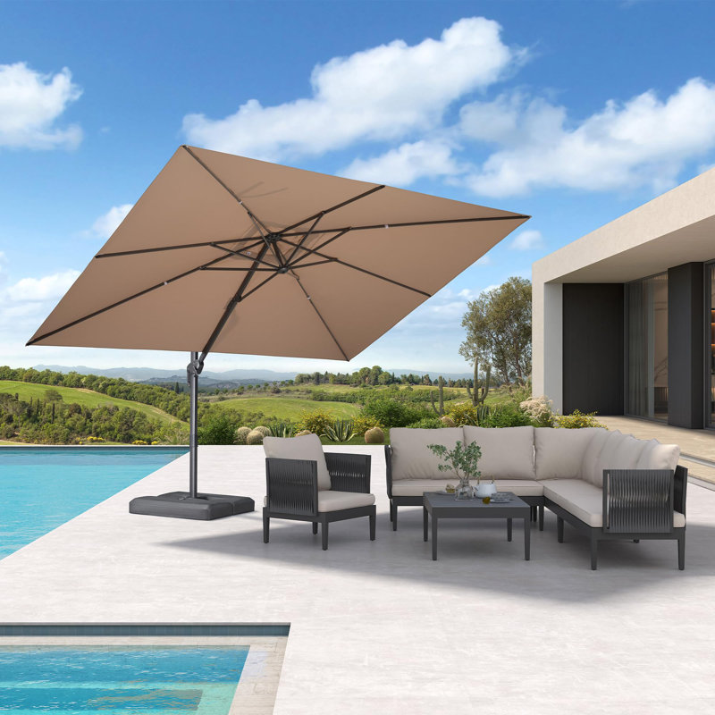 156'' x 120'' Rectangular Cantilever Umbrella with Base and Fade Resistance Recycled Fabric, Ash Mocha