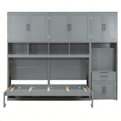 Lit escamotable simple avec placard, tiroirs et bureau
