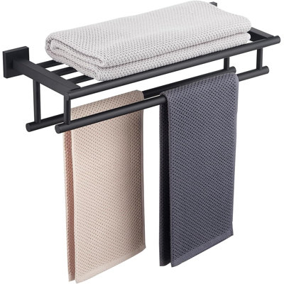 Porte-serviettes mural en acier inoxydable avec barre double et tablette