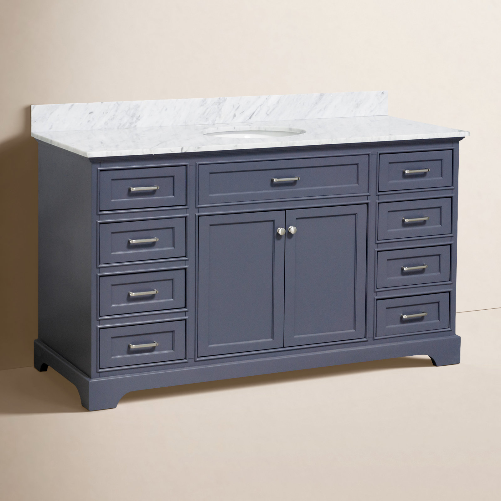 Ronnie 60'' Single Bathroom Vanity, Marine Gray, Carrara Marble