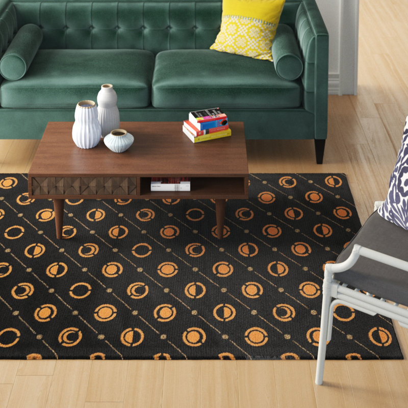 Tapis décoratif des phases de lune noires, Rectangle 5 pi x 7 pi