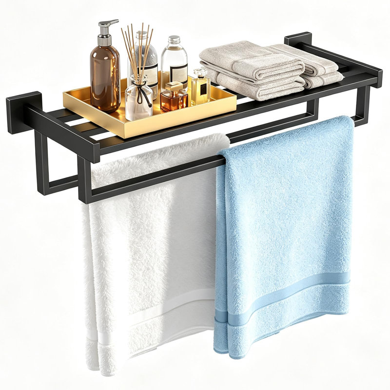 Porte-serviettes double pour salle de bain mural, 24 po, noir, Black