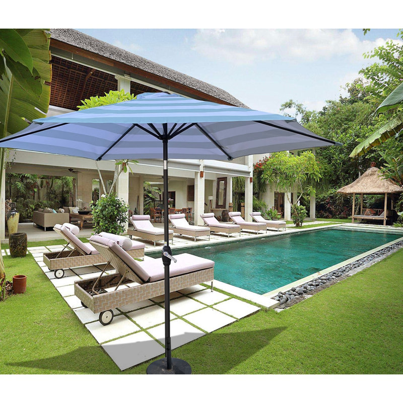 9FT UMBRELLA WITH LIGHT, Cyan Striped
