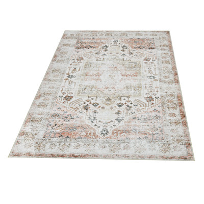 Tapis lavable 9 x 12 avec envers antidérapant Tapis oriental oriental pliable à poils courts et à médaillon rétro