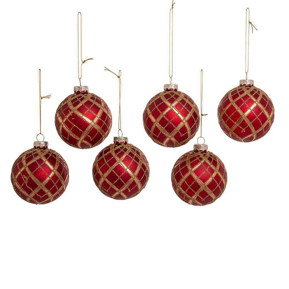 Glass Plaid 6 Piece Ball Ornament Set Kurt Adler