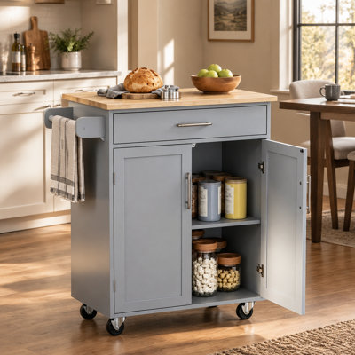 Îlot de cuisine avec meuble de rangement roulant, tiroir et double porte