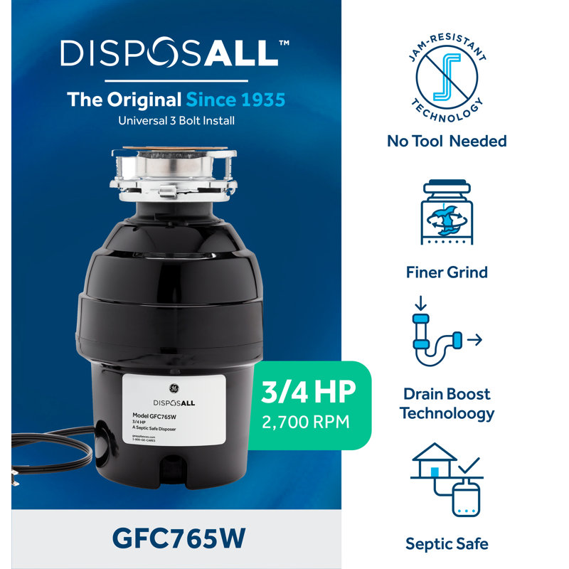 Disposall 3/4 HP Continuous Feed Garbage Disposer - Corded
