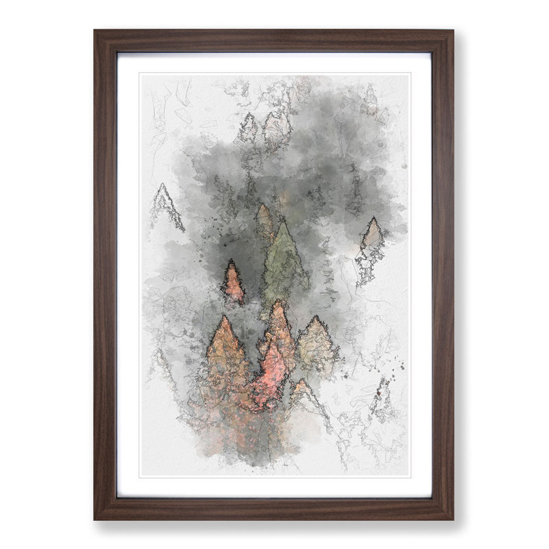 Pointed Trees - Single Picture Frame Painting on MDF, Walnut Framed, 33cm H x 24cm W x 2cm D