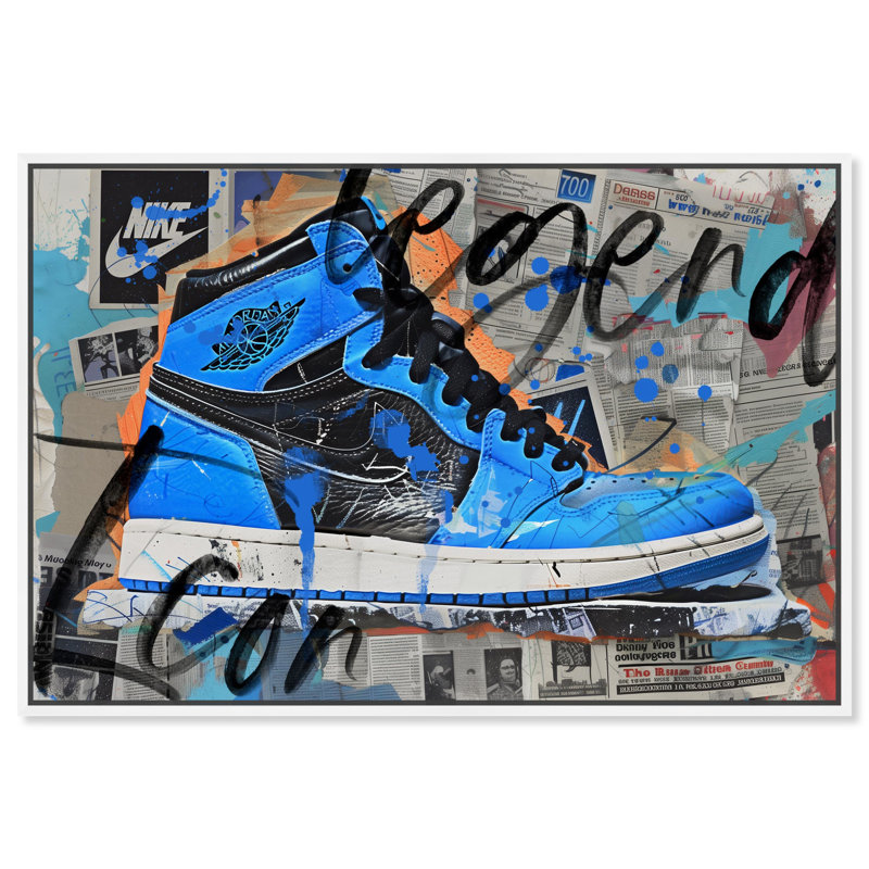 Art mural de style urbain Sneaker II par Notoriart, Cadre blanc, H 11 po x l 16 po