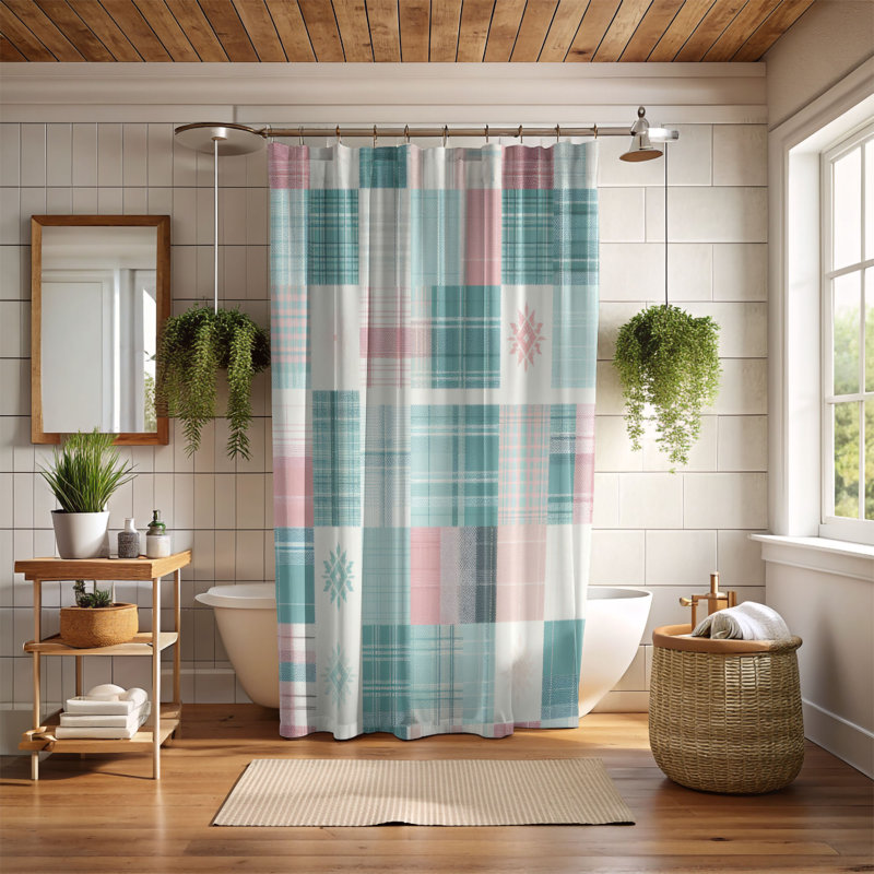 Rideau de douche standard 1 pièce Plaid Glow, H 74 po x l 71 po