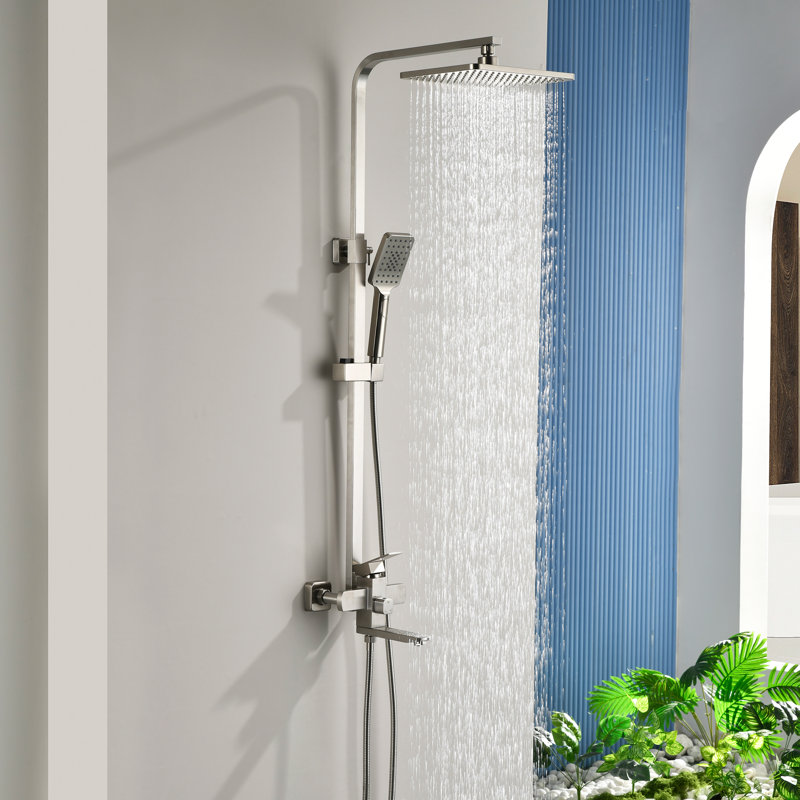 Wall Mounted 3-Function Exposed Complete Shower System With Handheld Shower And Tub Faucet, Brushed Nickel