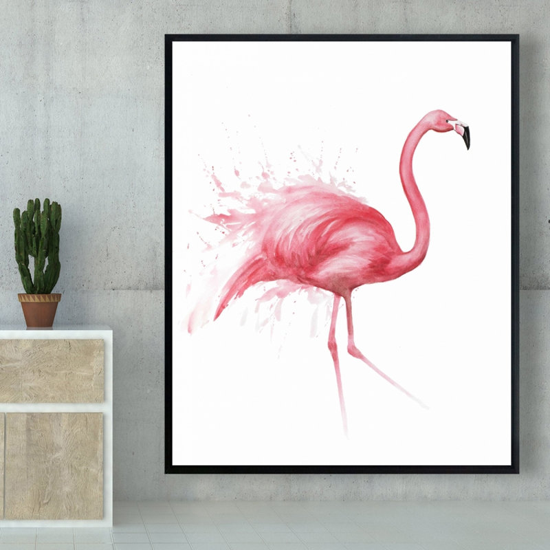 Rose flamant rose, aquarelle encadrée