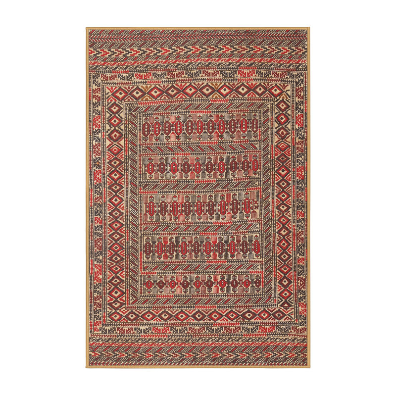 Tapis traditionnel brun / beige / rouge, Rectangle 4 pi x 6 pi