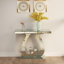 Modern Mirror Side Table Glass Sofa Table With Mirror Effect Entrance Table Double C-Shaped Base, Rectangular Decoration Hall Table Suitable For Living Room Corridor Entrance (Silver)